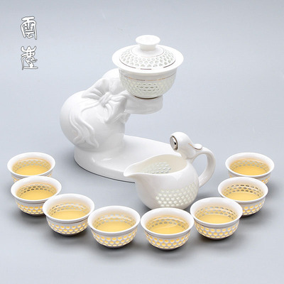 全半自动茶具茶具套装青花瓷自动出水玲珑镂空特价礼品可定制LOGO