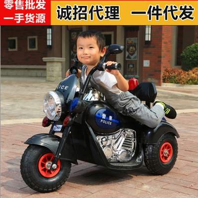 哈雷儿童电动摩托车充气轮警车小孩可骑双驱电瓶男女三轮音乐童车