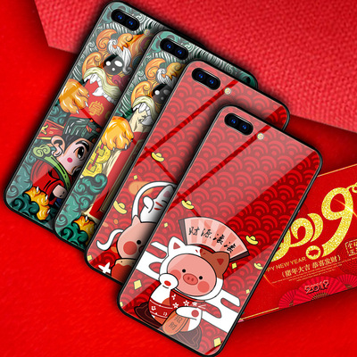适用iphone X玻璃壳 彩绘定制新款苹果7/8plus新年款xs max手机壳