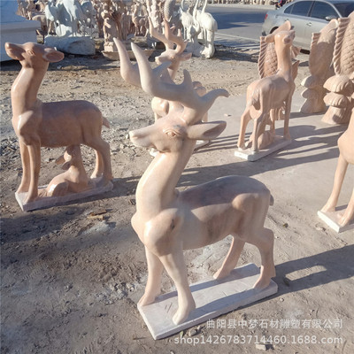 晚霞红石雕小鹿雕塑  广场绿地小品工艺摆件  公园景观雕刻梅花鹿