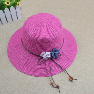 景区热卖夏季女士户外出游太阳帽花朵珍珠遮阳渔夫帽批发