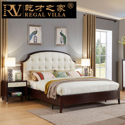 轻奢新美式纯实木床卧室家具简约欧式双人床1.8米真皮床厂家直销