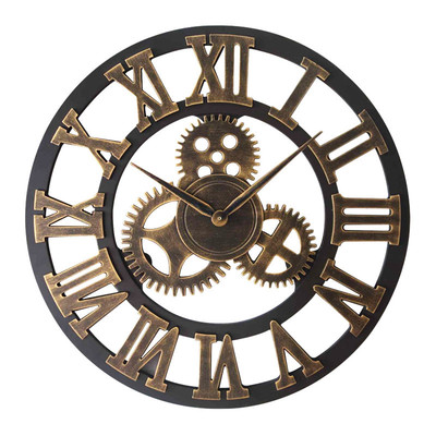 北欧创意复古挂钟木质壁钟 装饰wall clock客厅墙钟圆形齿轮钟