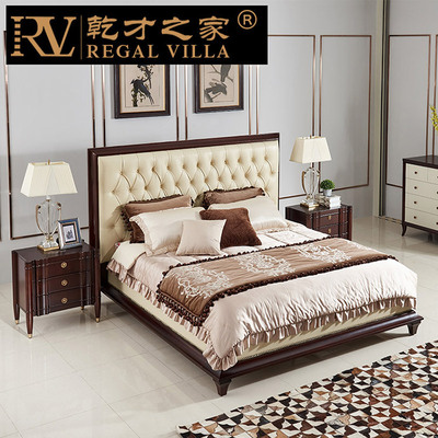 轻奢美式实木床 简约现代头层牛皮皮艺高靠背主卧双人床1.8米家具