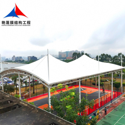 安装室外篮球场钢膜结构顶棚 大型张拉膜球场雨篷 膜结构球场蓬