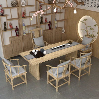 新中式全实木茶桌 家用客厅长方形功夫泡茶桌 茶室原木茶桌椅组合