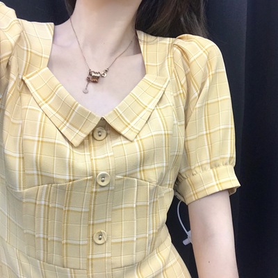 2019新款夏季奶黄色连衣裙法式小众小个子少女裙仙女超仙森系清新
