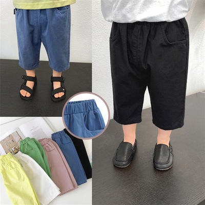 厂家2019年新款儿童夏季男童宝宝弹力斜纹梭织休闲中裤一件代发
