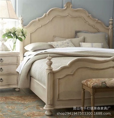 定制家具美式实木橡木床做旧雕花箱体床双人床主卧1.8米复古婚床