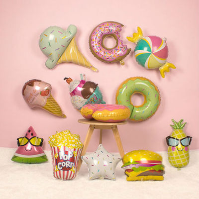 批发新款夏季儿童生日派对装饰糖果甜甜圈冰淇淋铝箔铝膜气球布置