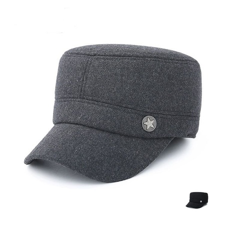 厂家直销冬季新款毛呢毡子军帽 冬季加厚护耳平顶帽中老年帽子
