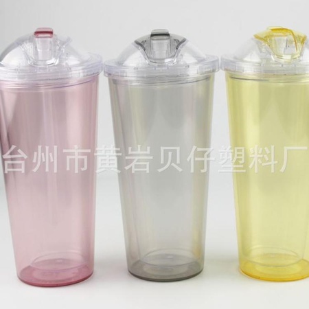 爆款厂家定制双层塑料20oz滑盖吸管杯 创意促销礼品