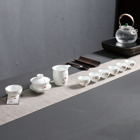 佳荣陶瓷 功夫茶具套装茶杯家用中式盖碗现代简约办公室泡茶套装