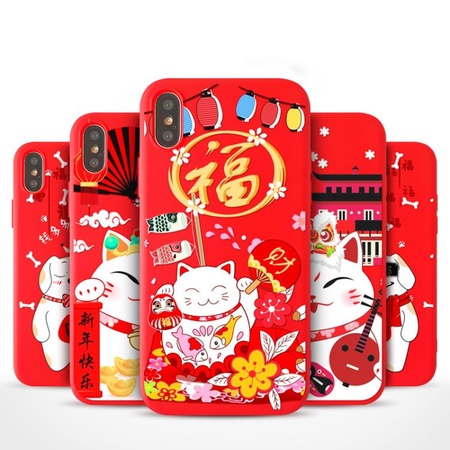 新年iphonex手机壳创意招财猫软壳磨砂TPU苹果7plus保护套壳厂家