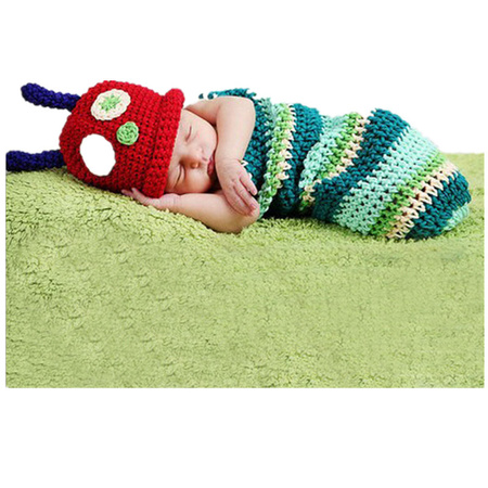 新生婴儿宝宝百天摄影服帽子睡袋两件套装手工针织毛线儿童装批发