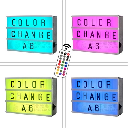 厂家直销 DIY字母灯箱A6 摇控RGB变色16色调光灯箱 新品首发