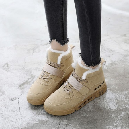 2018年冬季新款磨砂皮加绒保暖女靴百搭韩版时尚学生小棉鞋雪地靴