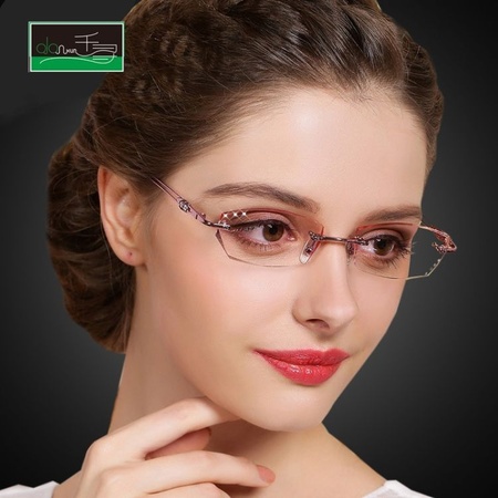 韩国钻石切边眼镜女纯钛无框眼镜近视眼镜女无框近视眼镜批发8019