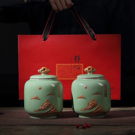 茶叶包装盒 大号茶叶罐陶瓷密封罐通用一斤装茶叶礼盒空盒 包装盒
