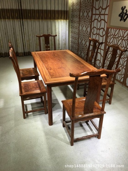 巴花餐桌餐椅七件套 实木红木原木餐桌茶桌 办公桌原木餐桌会议桌