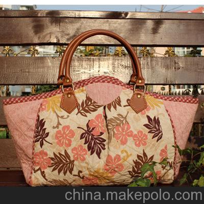 日本新品 棉麻布艺拼布复古单肩包手拎包 东京订单lv包型拼布设计