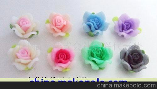 3色软陶带孔玫瑰花 手机美容 美甲 20mm