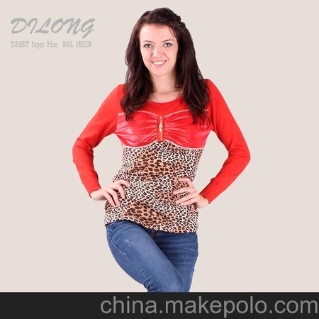 2013秋冬装新款韩版女装豹纹圆领修身长袖打底衫 DILONG 918