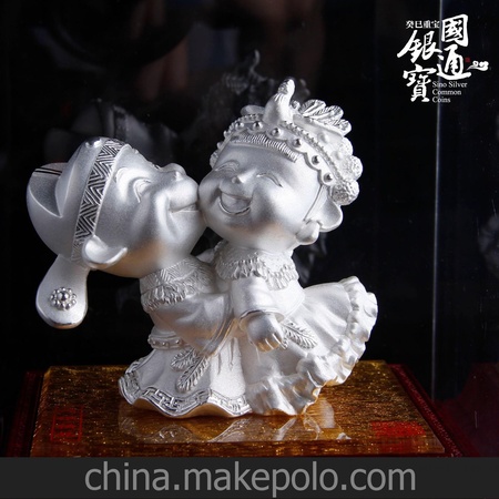喜结良缘纯银 999千足银工艺品 婚庆礼品 家居摆件 克重可加