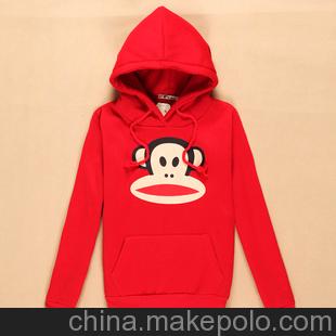 厂家直销批发 大嘴猴韩版新款纯棉加绒加厚款卫衣外套女
