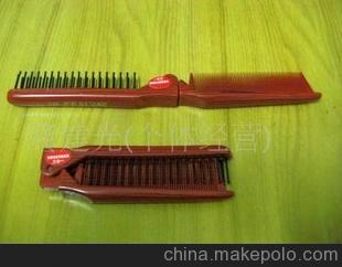 8591流行美 义乌梳子网 红色木纹 防静电木纹折叠梳子(图)