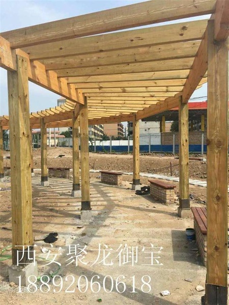 西安仿古廊架、室外廊架定制、实木廊架价格、防腐木廊架图片
