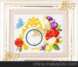 彩轩品牌丝带绣批发 钟表挂画套件 花香引蝶