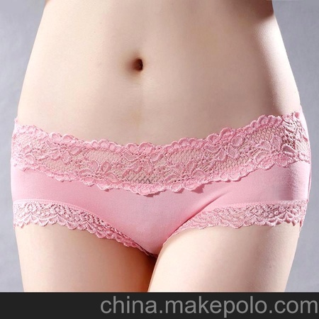 小天儿8872竹纤维莫代尔奢华高贵透气超柔蕾丝边三角中腰女士内裤