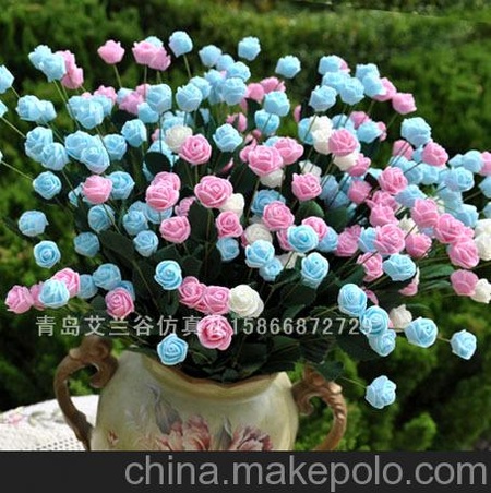 热卖 15头欧式玫瑰花 仿真花批发 干花绢花装饰花厂家 小额批发