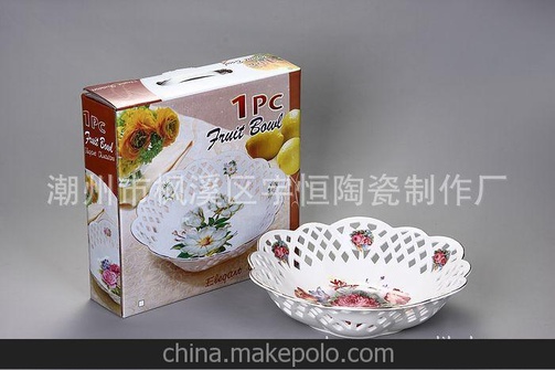 通花陶瓷水果碗 12寸 欧式风格 创意礼品 优质强化瓷 可定制LOGO