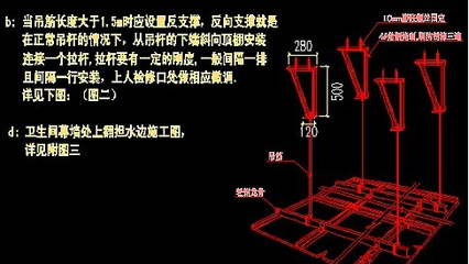 天棚吊顶反向支撑规范要求  室内吊顶吊杆高度大于1.5米设置反支撑如何设置（反支撑间距及高度... 